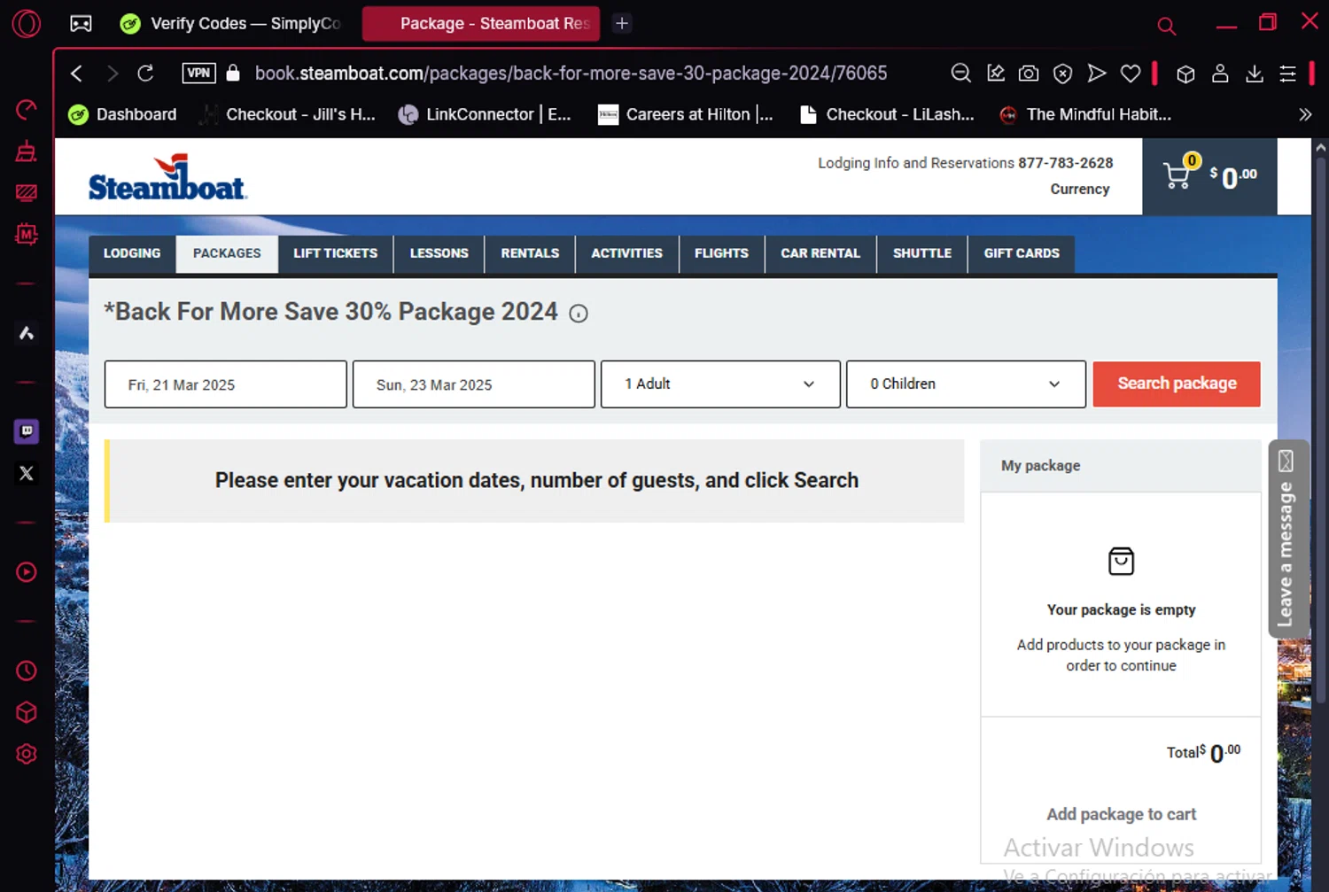 Steamboat Resort checkout page showing Steamboat Resort promo code box | Screenshot taken by SimplyCodes community member on Mar 19, 2025