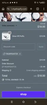 FAUXFEAST25 coupon verification screenshot
