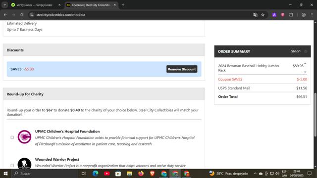 Steel City Collectibles checkout page showing Steel City Collectibles coupon code box | Screenshot taken by SimplyCodes community member on Aug 25, 2025