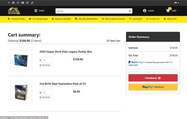 Steel City Collectibles checkout page showing Steel City Collectibles coupon code box | Screenshot taken by SimplyCodes community member on Aug 24, 2025