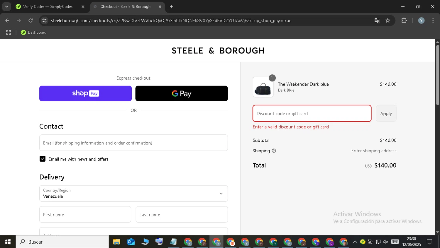 Steele & Borough promo code screenshot showing code NEWCLASSIC applied at Steele & Borough checkout page. Uploaded by SimplyCodes community member LuckySentinel8990 on Jun 13, 2025