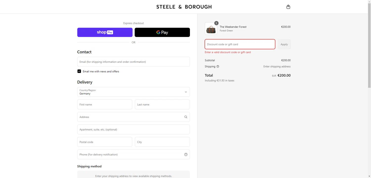Steele & Borough promo code screenshot showing code NEWCLASSIC applied at Steele & Borough checkout page. Uploaded by SimplyCodes community member ValiantAce1810 on Jun 13, 2025