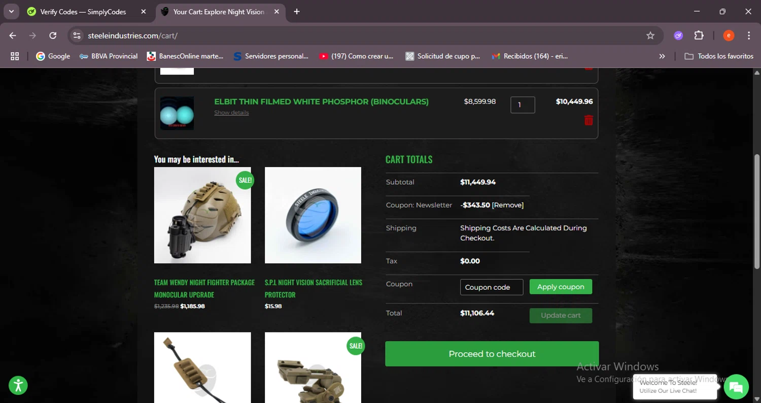 Steele Industries coupon code screenshot showing code NEWSLETTER applied at Steele Industries checkout page. Uploaded by SimplyCodes community member BrilliantSleuth7740 on Jun 22, 2025