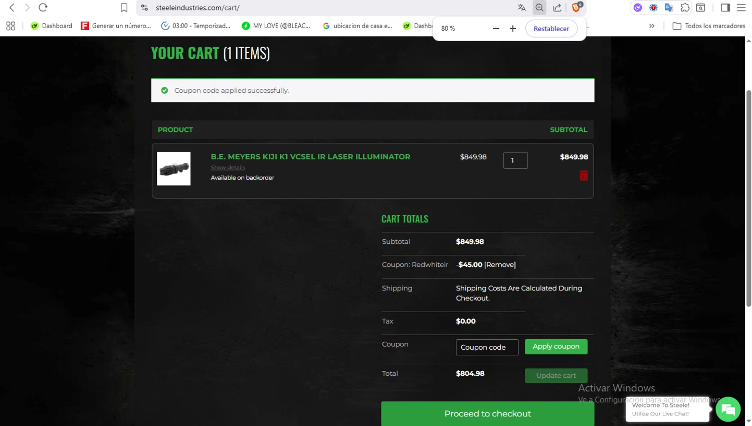 Steele Industries coupon code screenshot showing code REDWHITEIR applied at Steele Industries checkout page. Uploaded by SimplyCodes community member VoucherFalcon3942 on Nov 5, 2025