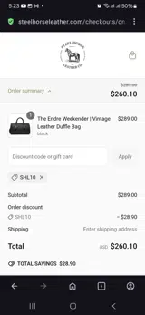Steel Horse Leather coupon verification screenshot