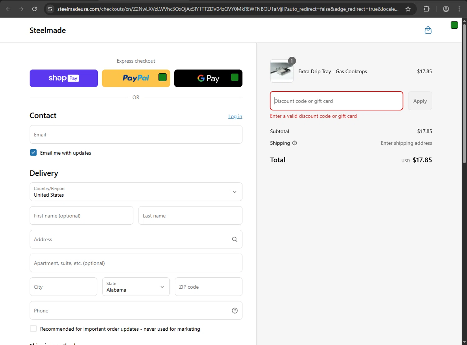 Steelmade discount code screenshot showing code GIMME20 applied at Steelmade checkout page. Uploaded by SimplyCodes community member MAHORAGA on May 13, 2025
