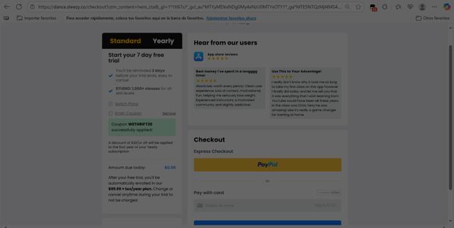 Steezy Studio checkout page showing Steezy Studio coupon code box | Screenshot taken by SimplyCodes community member on Aug 2, 2025