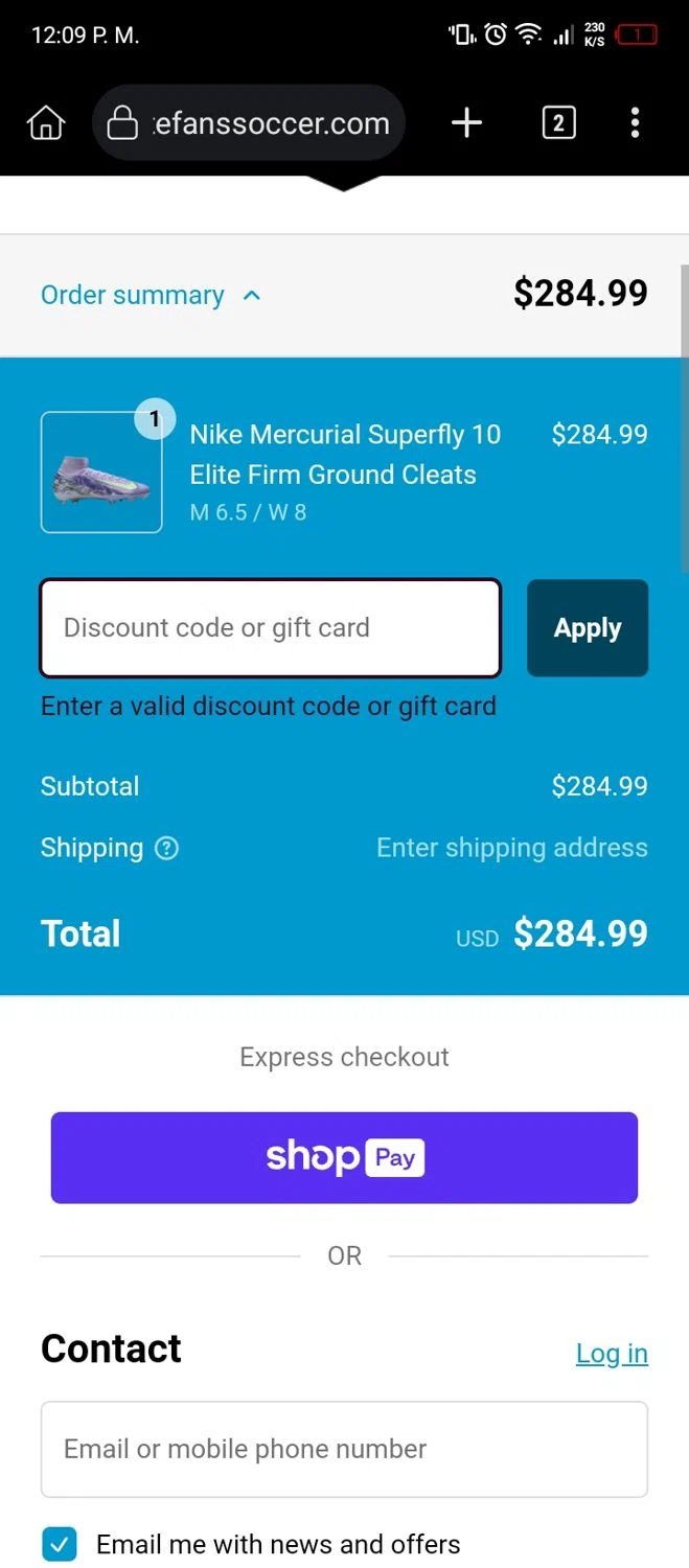 Stefans Soccer promo code screenshot showing code LEAPDAY applied at Stefans Soccer checkout page. Uploaded by SimplyCodes community member RoyalSleuth5202 on Feb 27, 2025