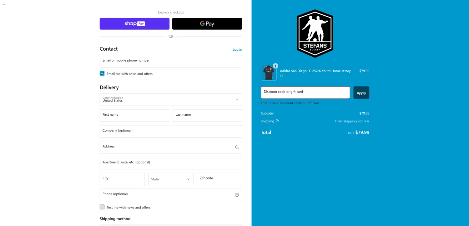 Stefans Soccer promo code screenshot showing code EASTER24 applied at Stefans Soccer checkout page. Uploaded by SimplyCodes community member PrimeSentinel4675 on Feb 27, 2025