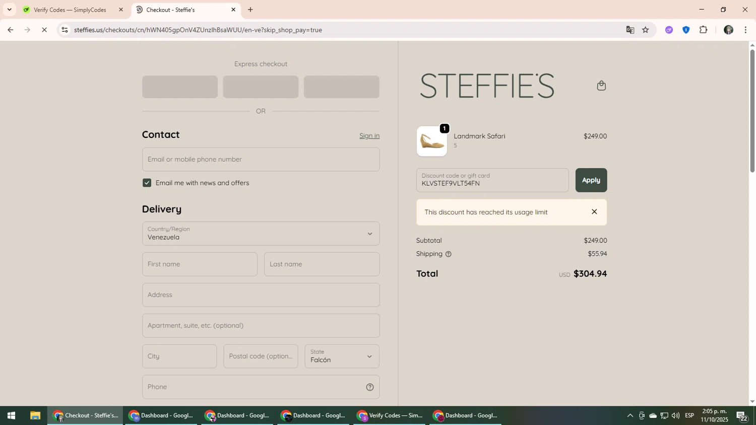Steffie's promo code screenshot showing code KLVSTEF9VLT54FN applied at Steffie's checkout page. Uploaded by SimplyCodes community member CleverLynx6871 on Oct 11, 2025