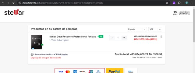 Stellar Data Recovery checkout page showing Stellar Data Recovery discount code box | Screenshot taken by SimplyCodes community member on Jan 7, 2025