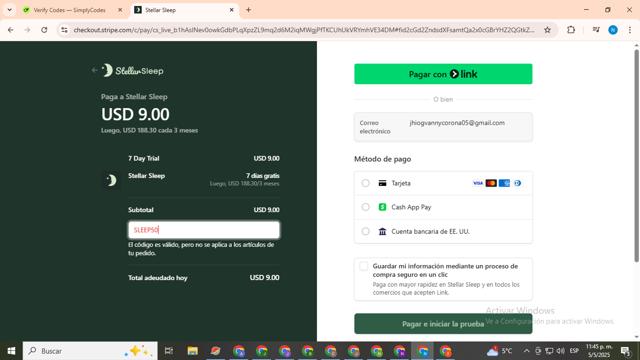 Stellar Sleep checkout page showing Stellar Sleep promo code box | Screenshot taken by SimplyCodes community member on May 6, 2025