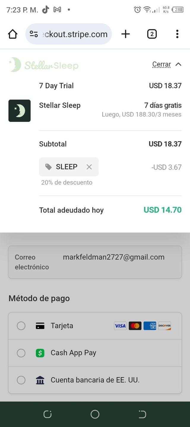 Stellar Sleep checkout page showing Stellar Sleep promo code box | Screenshot taken by SimplyCodes community member on Jun 3, 2025