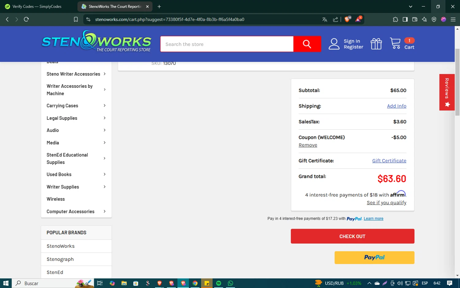 StenoWorks checkout page showing StenoWorks coupon code box | Screenshot taken by SimplyCodes community member on Mar 12, 2025