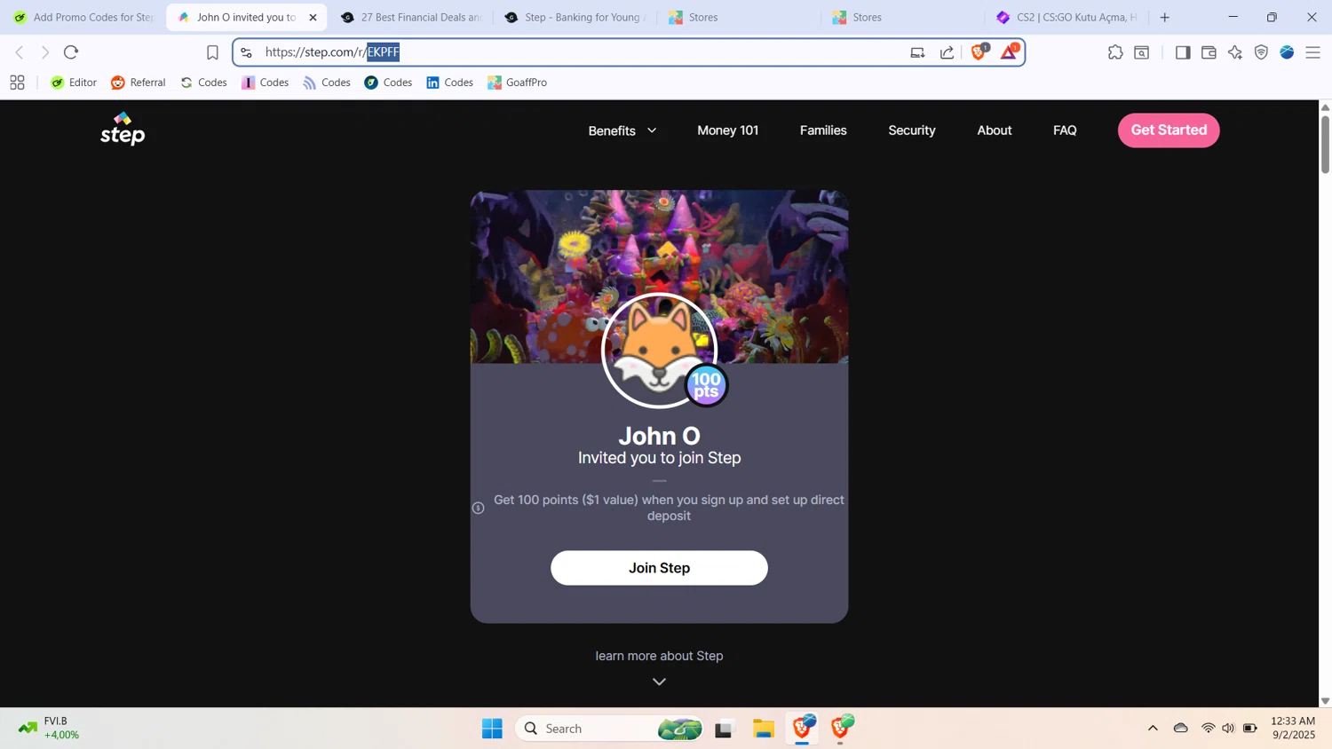 Step coupon code screenshot showing code EKPFF applied at Step checkout page. Uploaded by SimplyCodes community member BabaYaga on Sep 2, 2025