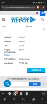 STEPREPEAT coupon verification screenshot