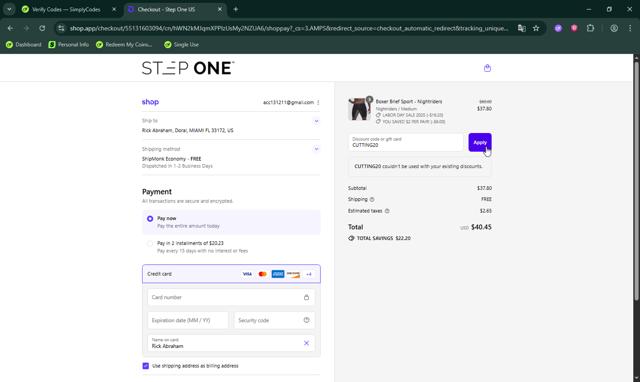 Step One AU checkout page showing Step One AU promo code box | Screenshot taken by SimplyCodes community member on Sep 8, 2025