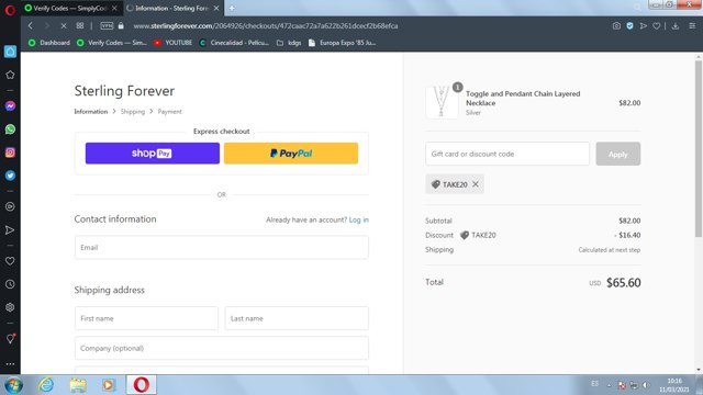 Sterling Forever checkout page showing Sterling Forever coupon code box | Screenshot taken by SimplyCodes community member on Mar 11, 2021