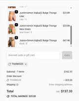 THANKS25 coupon verification screenshot