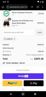 LUCK10 coupon verification screenshot