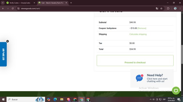 Steve's Goods checkout page showing Steve's Goods promo code box | Screenshot taken by SimplyCodes community member on Apr 25, 2025