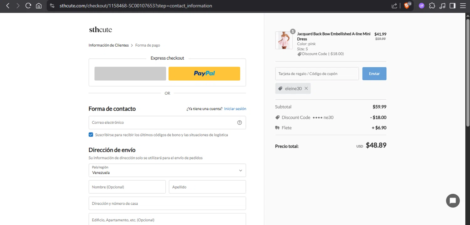 Sthcute coupon code screenshot showing code eleine30 applied at Sthcute checkout page. Uploaded by SimplyCodes community member xAngel on Sep 16, 2025