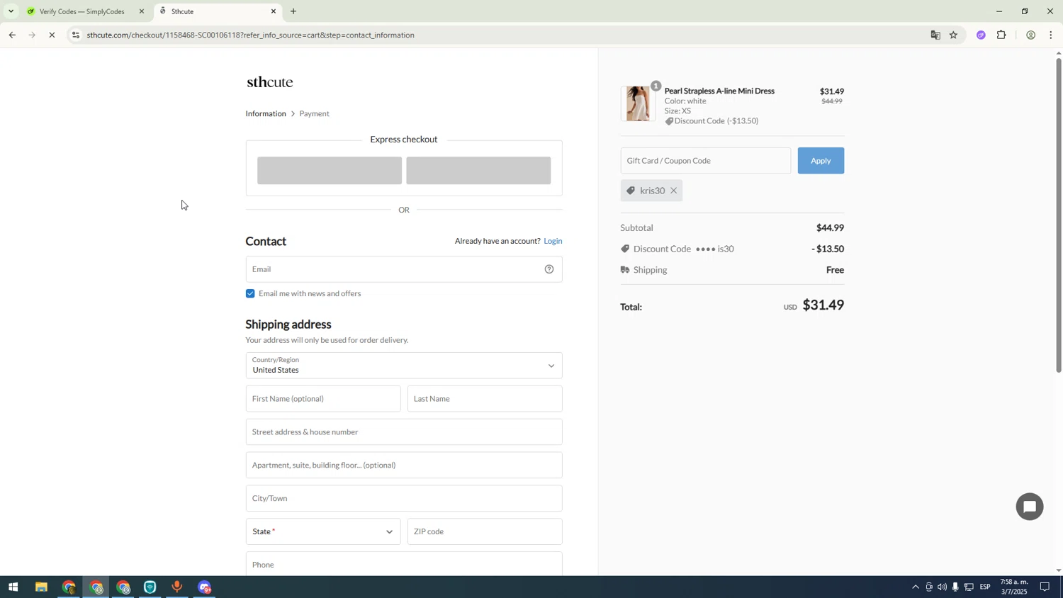 Sthcute coupon code screenshot showing code kris30 applied at Sthcute checkout page. Uploaded by SimplyCodes community member sfdfgdsfgdfgdfg on Jul 3, 2025