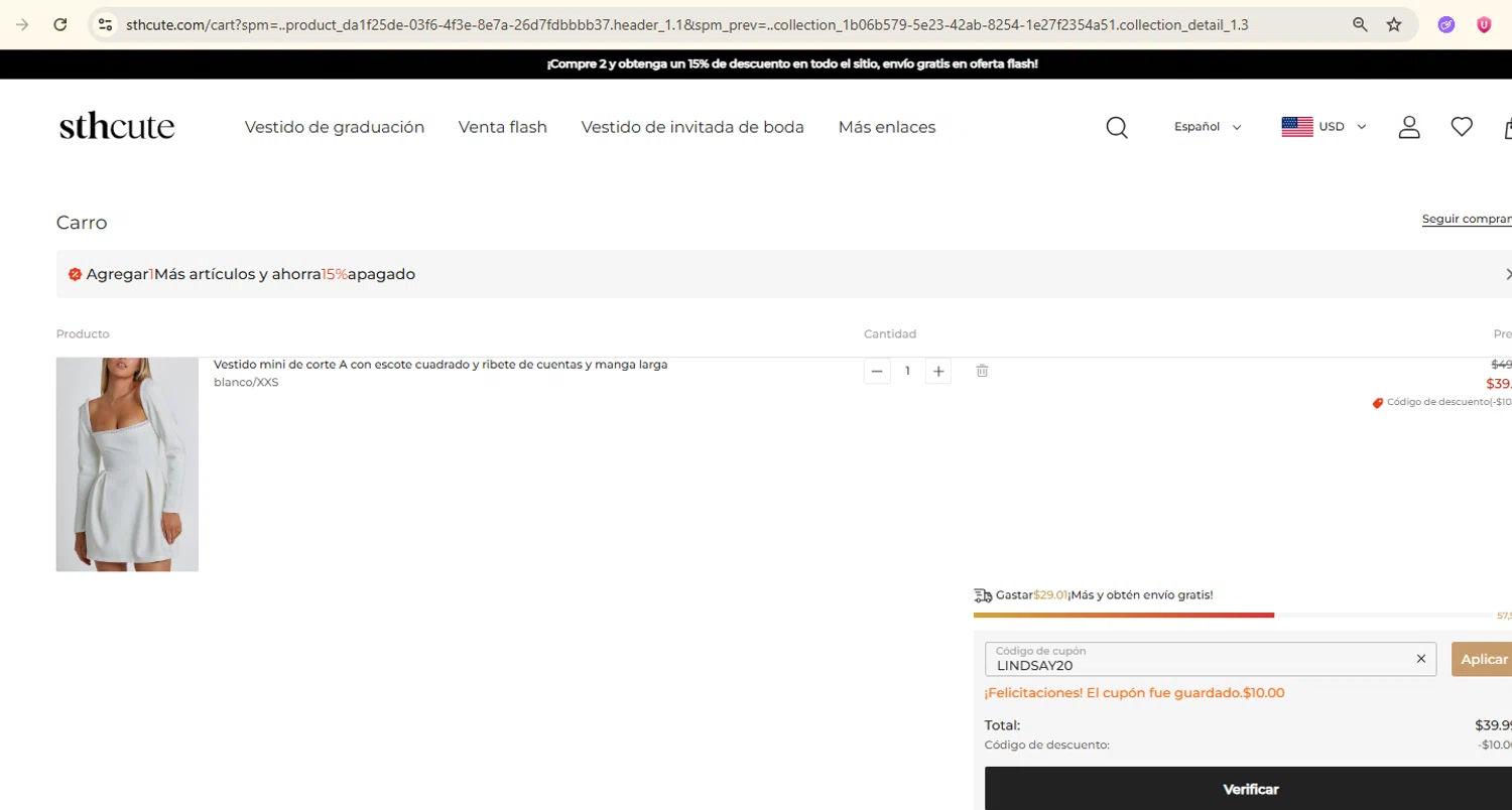 Sthcute coupon code screenshot showing code LINDSAY20 applied at Sthcute checkout page. Uploaded by SimplyCodes community member Samugl21 on Jun 21, 2025