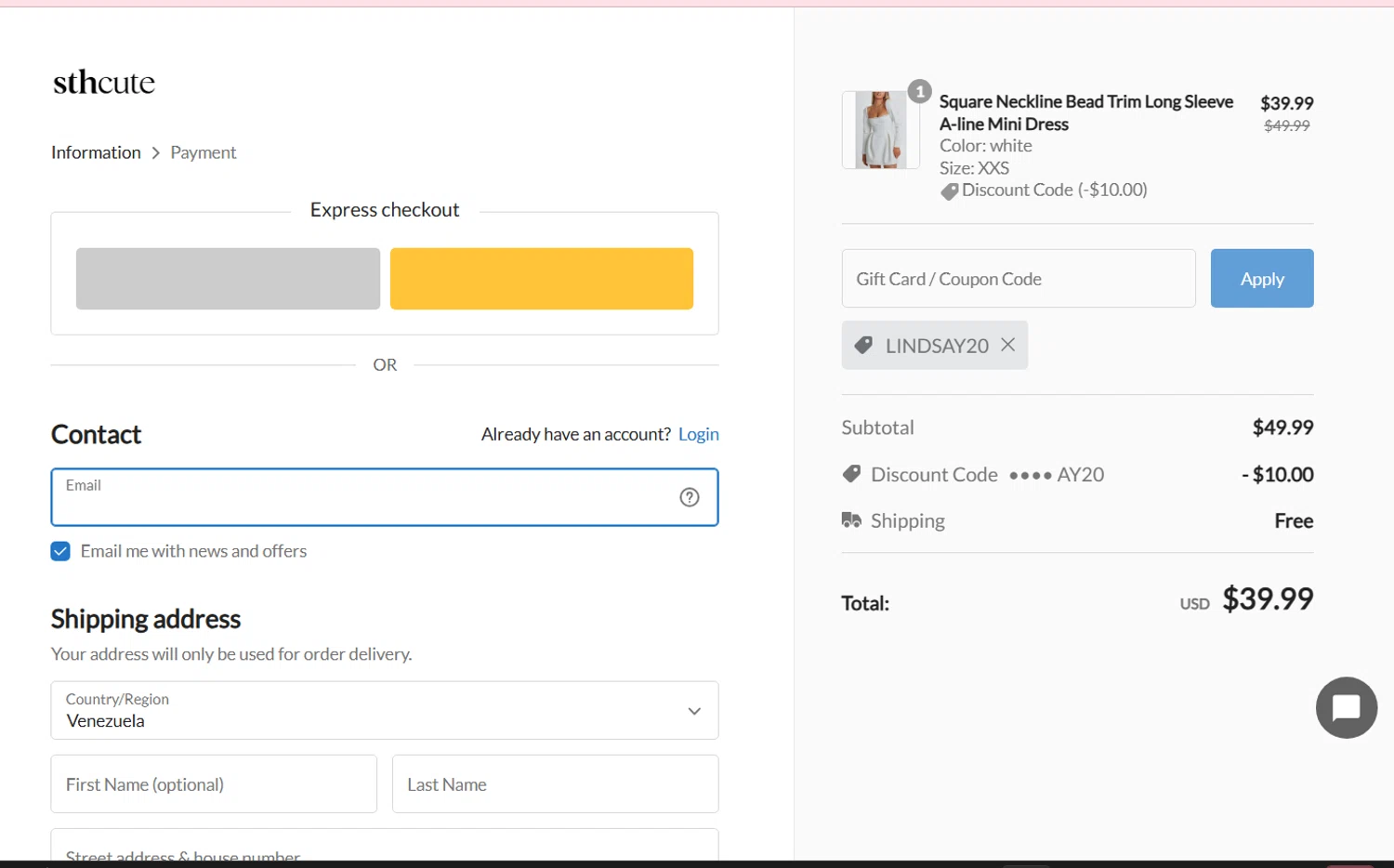 Sthcute coupon code screenshot showing code LINDSAY20 applied at Sthcute checkout page. Uploaded by SimplyCodes community member perrasimplera on Sep 16, 2025