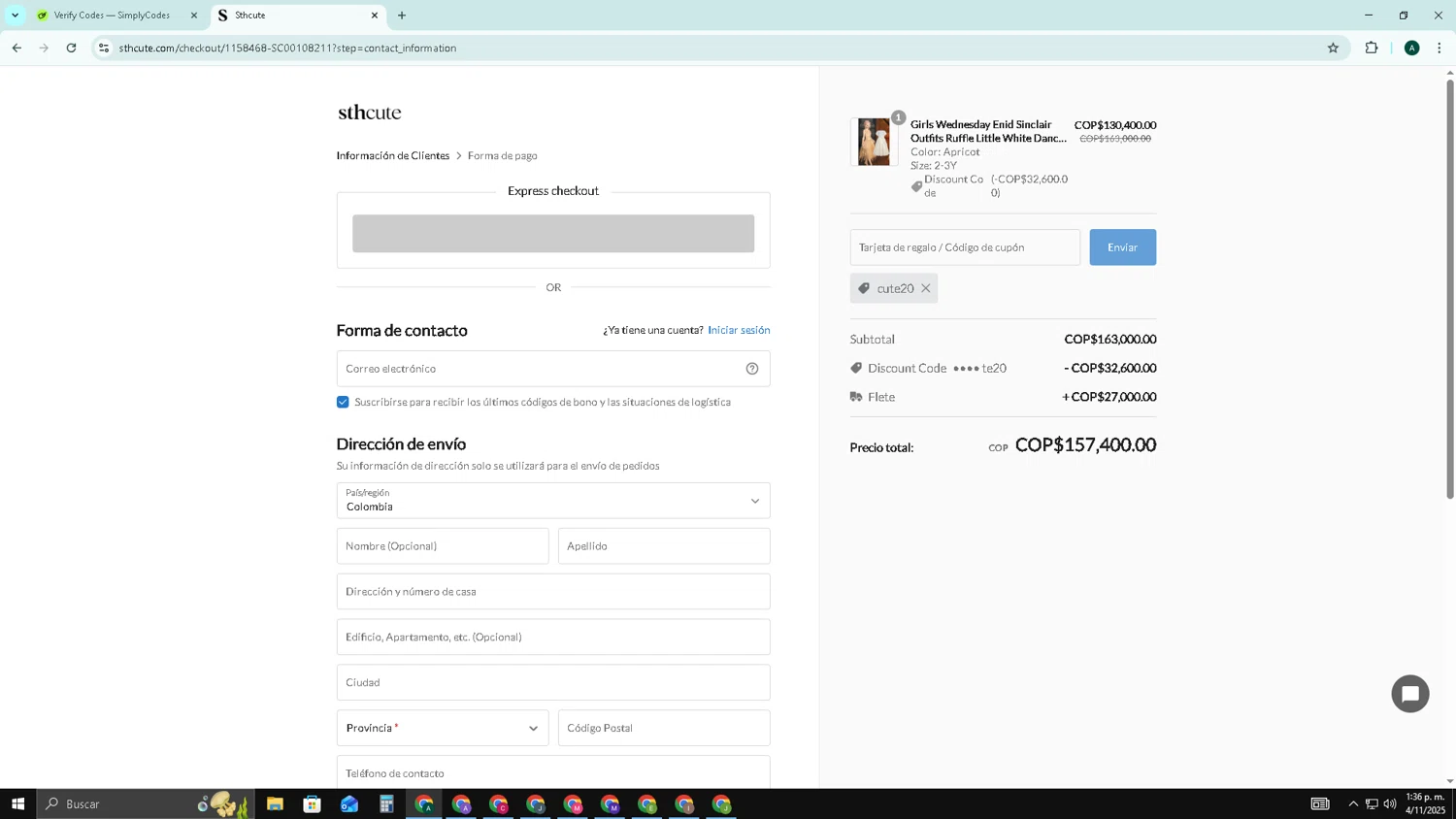 Sthcute checkout page showing Sthcute coupon code box | Screenshot taken by SimplyCodes community member on Nov 4, 2025
