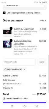 WELCOMEBACK5 coupon verification screenshot