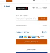 WELCOME10 coupon verification screenshot
