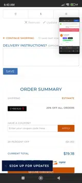 CYBER20 coupon verification screenshot
