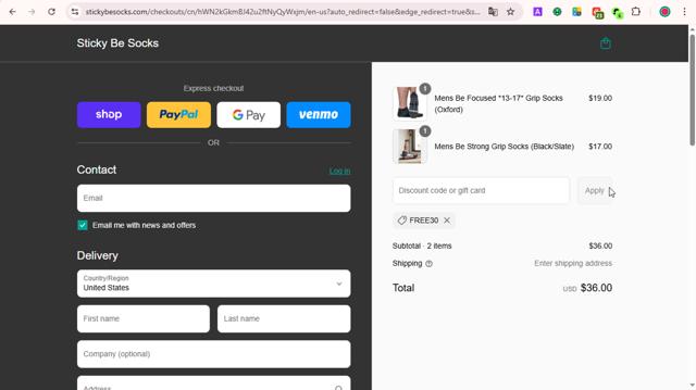 Sticky Be Socks checkout page showing Sticky Be Socks promo code box | Screenshot taken by SimplyCodes community member on Sep 8, 2025