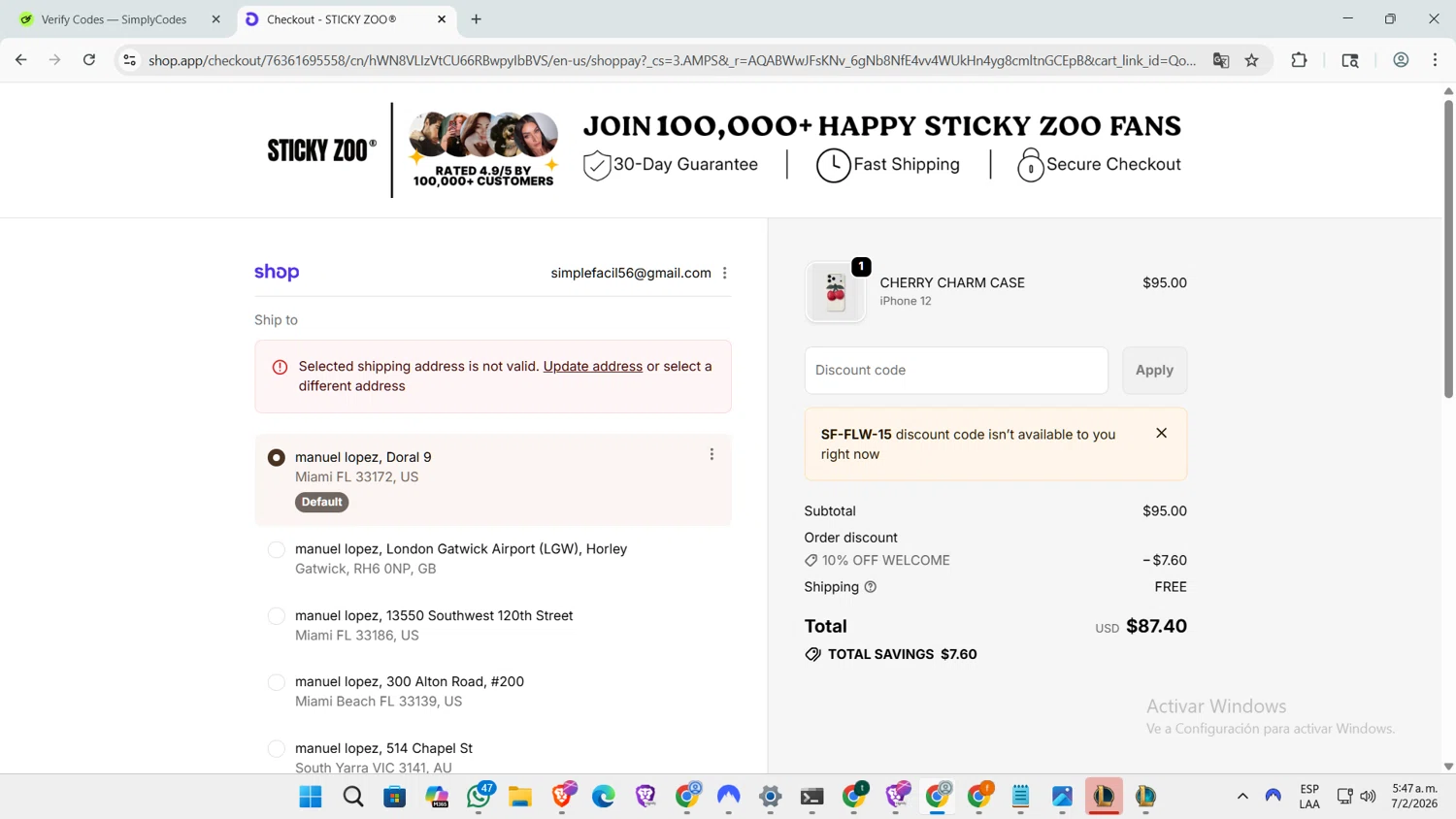 Sticky Zoo checkout page showing Sticky Zoo promo code box | Screenshot taken by SimplyCodes community member on Feb 7, 2026