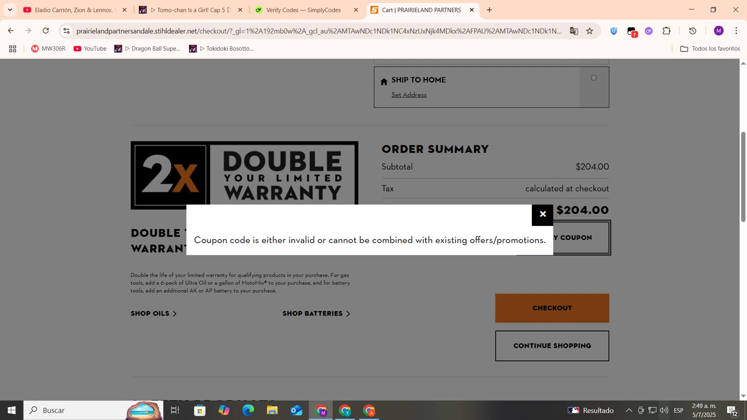 STIHL USA promo code screenshot showing code 1776 applied at STIHL USA checkout page. Uploaded by SimplyCodes community member cod_gakpo on Jul 5, 2025