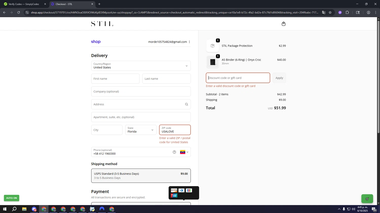 STIL Classics promo code screenshot showing code USALOVE applied at STIL Classics checkout page. Uploaded by SimplyCodes community member kkkkkkkkkkkkkkkkkkkk on Oct 6, 2025