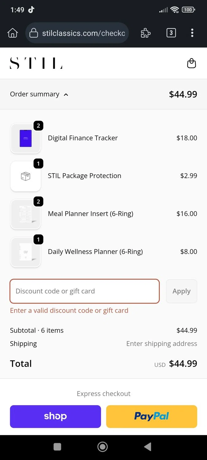 STIL Classics promo code screenshot showing code EMAIL15 applied at STIL Classics checkout page. Uploaded by SimplyCodes community member ExtraordinaryMaestro4194 on Oct 10, 2025