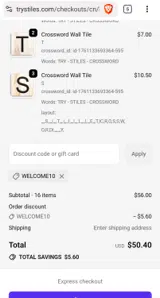 WELCOME10 coupon verification screenshot