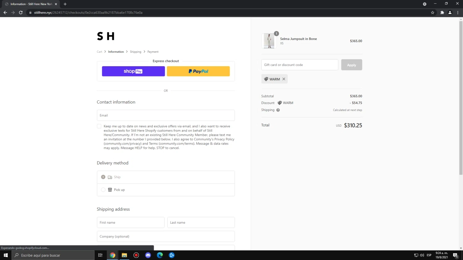 Still Here checkout page showing Still Here discount code box | Screenshot taken by SimplyCodes community member on Aug 19, 2021