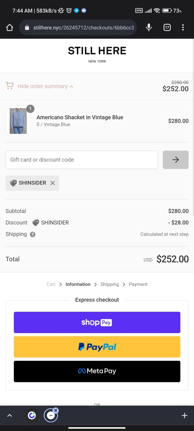 Still Here checkout page showing Still Here discount code box | Screenshot taken by SimplyCodes community member on Aug 13, 2022