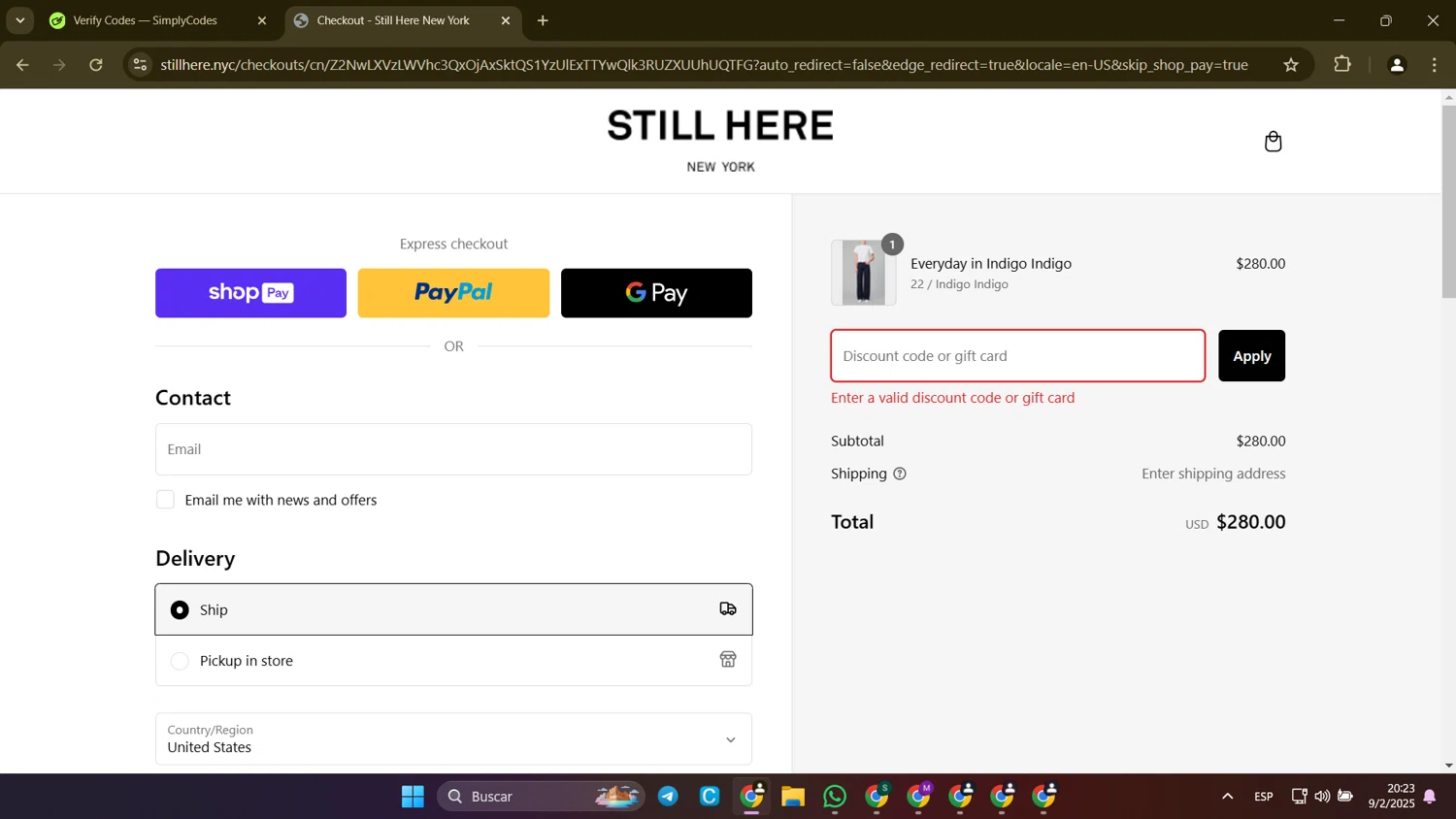Still Here discount code screenshot showing code JEANSJEANS applied at Still Here checkout page. Uploaded by SimplyCodes community member CleverLion9708 on Feb 10, 2025