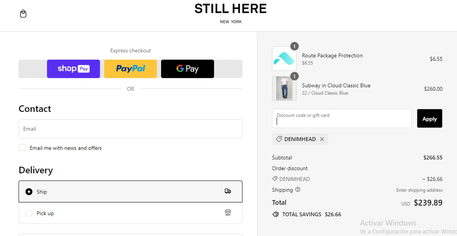 Still Here checkout page showing Still Here discount code box | Screenshot taken by SimplyCodes community member on Feb 23, 2024