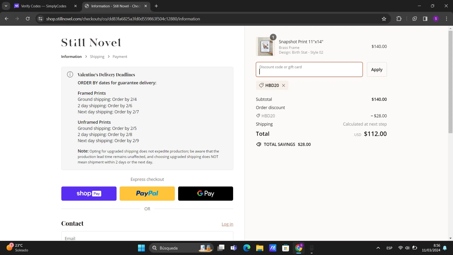 where to use Still Novel promo code box
