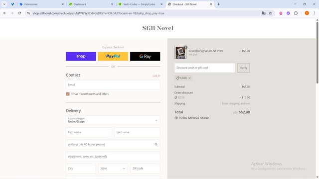 Still Novel checkout page showing Still Novel discount code box | Screenshot taken by SimplyCodes community member on Sep 2, 2025