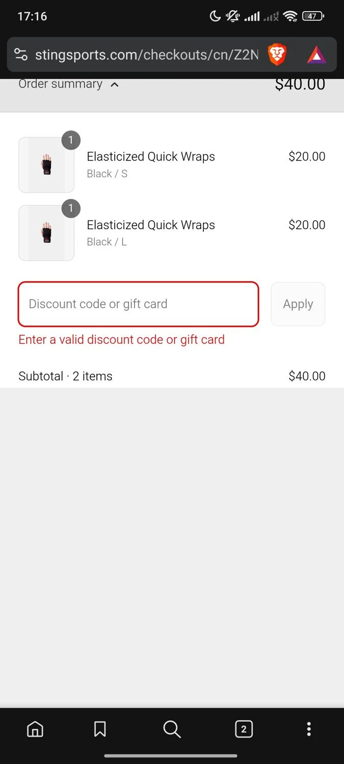 Sting Sports discount code screenshot showing code welcome10 applied at Sting Sports checkout page. Uploaded by SimplyCodes community member Bart_Simpson on Jun 22, 2025