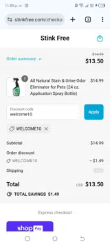 Stink Free coupon verification screenshot