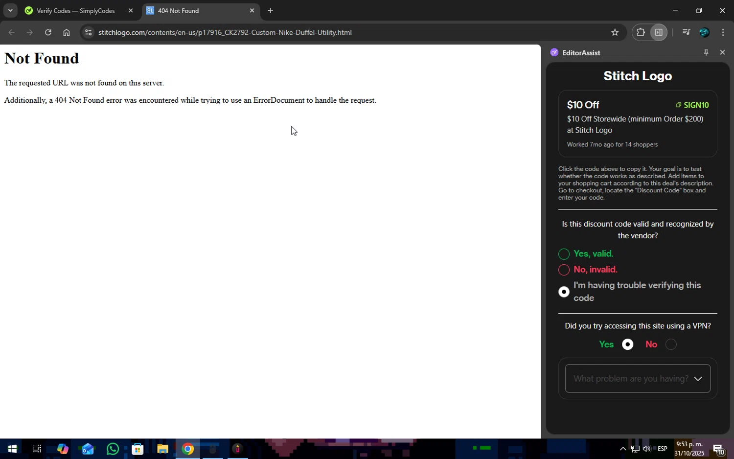 Stitch Logo promo code screenshot showing code SIGN10 applied at Stitch Logo checkout page. Uploaded by SimplyCodes community member SOPACONPAN on Nov 1, 2025