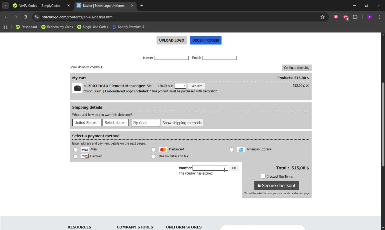 Stitch Logo promo code screenshot showing code LABORDAY2025 applied at Stitch Logo checkout page. Uploaded by SimplyCodes community member DeathBone on Sep 23, 2025