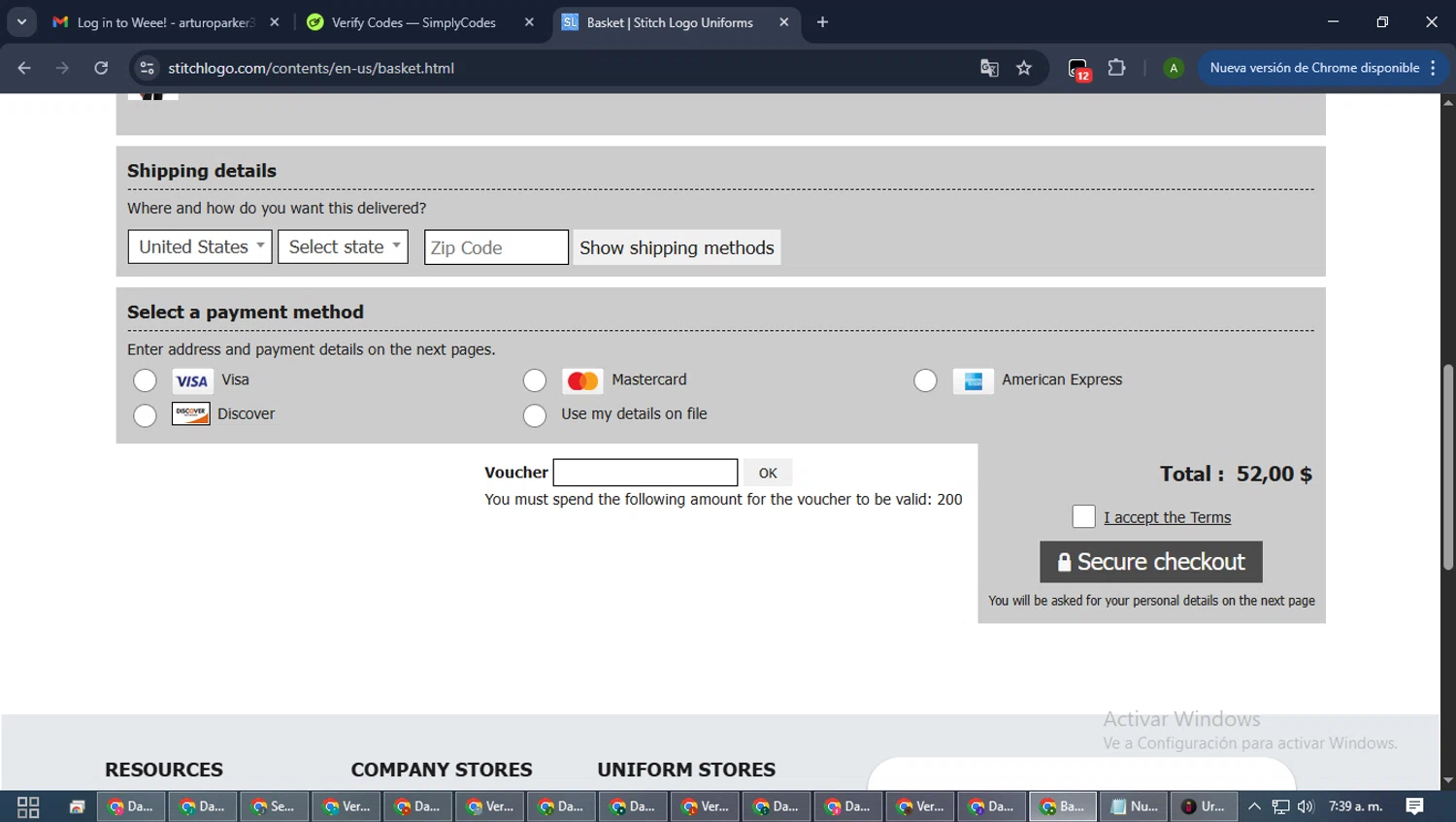 Stitch Logo checkout page showing Stitch Logo promo code box | Screenshot taken by SimplyCodes community member on Jan 30, 2026